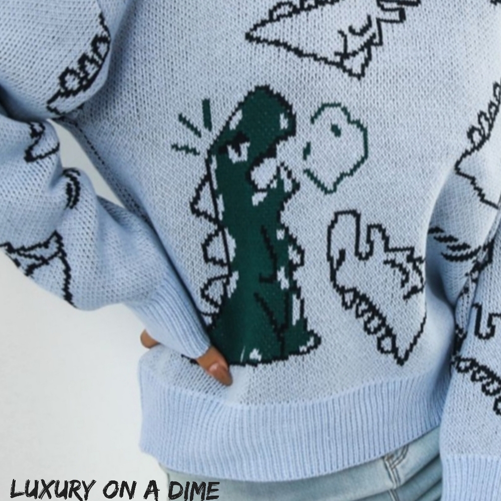 Blue Dinosaur Pattern Sweater - Picture 6 of 10